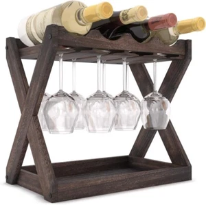 Weinregal für 4 Flaschen 6 Stielgläser Glas Korken Memoiren Paulownienholz rustikal - Bild 1 von 6