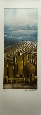 Radierung Jürgen Grenzemann Nr9 Blick auf Stadt und über weite Felder 1999 - Bild 1 von 4