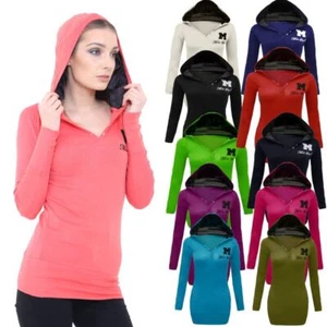 Ladies Womens Miss Sexy Jumper Plain Top Hooded Hoodie Sweatshirt Size S M L XL - Picture 1 of 18