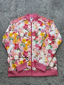 Adidas Track Jacket Girl Large 13-14Y Youth Studio London Pink Floral Full Zip - Picture 1 of 11