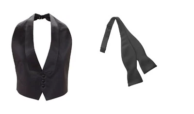 New Men's S M L XL Black Satin Tuxedo Tux Adj. Self tie Bow low cut open back - Image 1 of 2
