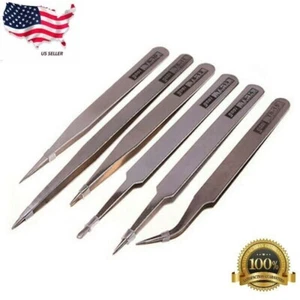 6 pcs All Purpose Precision Tweezer Set Stainless Steel Anti Static Tool Kit - Picture 1 of 7