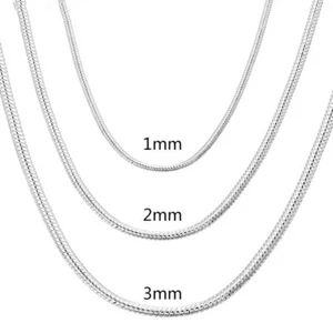 40-75Cm 925 Sterling Silver 1MM/2MM/3MM Solid Snake Chain Necklace for Men Women - Picture 1 of 9