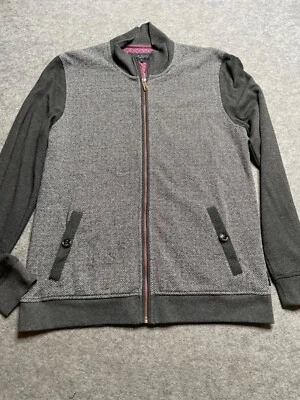 Ted Baker Cárdigan Suéter Para Hombres 4 Gris Mezcla de Algodón Cremallera Completa Tejido Espiga Foto 1 de 4