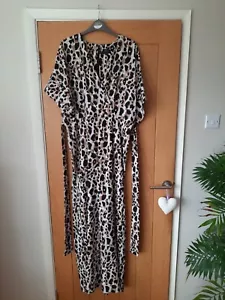 Ladies Next Black Mix Animal Print Jumpsuit. Crossover Top. Size 12. Good Cond. - Picture 1 of 4