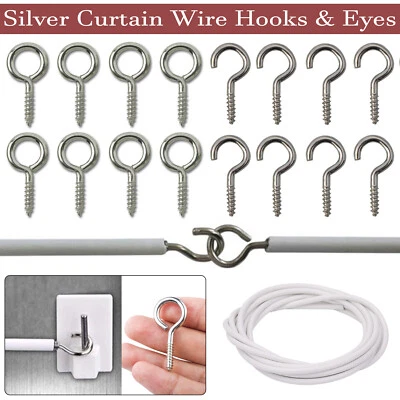 Net Curtain Wire White Window Cable Cord with Hooks and Eyes 2m 3m 4m 5m 10m 25m - Image 1 of 4
