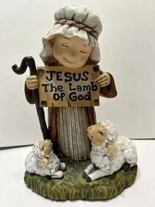 Sandy Tuzinkski Pastor con 2 Corderos Figura Navidad Pascua Cristiano Religioso - Imagen 1 de 8