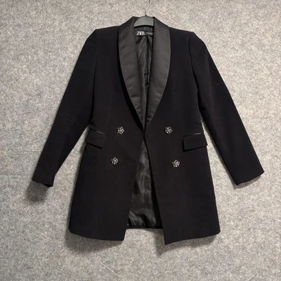 Женские бархатные атласные двубортные пуговицы с драгоценными камнями Zara Blazer XS праздничные - Изображение 1 из 4