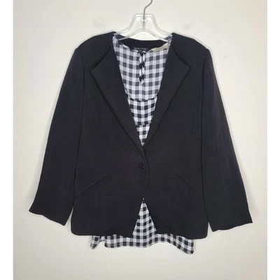 Eileen Fischer 黑色真丝混纺单扣西装夹克 - 中号 — 第 1/4 张图片