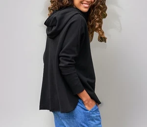 Frank & Eileen $248 Kane Capelet Sudadera con Capucha Negra Talla Grande Gran Tamaño Dobladillo Crudo - Imagen 1 de 12