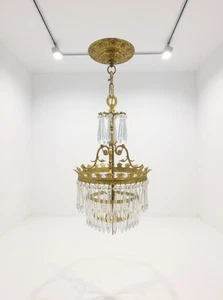 Vintage Kristall und Messing Kronleuchter - Bild 1 von 3