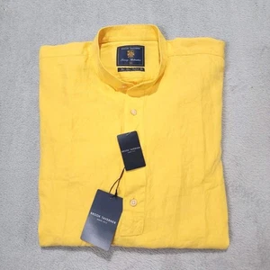 Camisa Brook Taverner Lino Cuello Abuelo Popover Amarilla Para Hombres Talla XL Nueva - Imagen 1 de 9