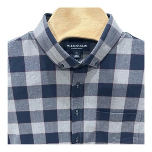 Mizzen + Main Men Shirt XXL Checker Plaid Trim Fit Stretch Long Sleeve Button Up - Picture 1 of 9