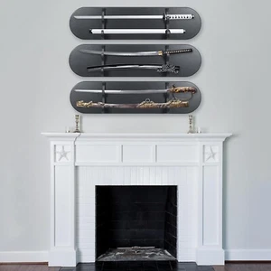 Vetrina Spada Sciabola Nera Fodero Katana Lama Legno Targa Wall Art Holder - Foto 1 di 11