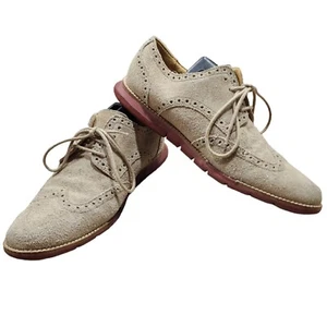 Zapatos Oxford Cole Haan Talla 8 Grandsprint Punta de Ala Para Hombres Beige Gamuza Cuero - Imagen 1 de 17