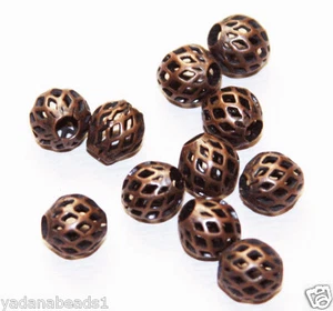 20 cuentas de filigrana redonda de cobre antiguo 8x7mm, cuentas de bronce rojo - Imagen 1 de 2