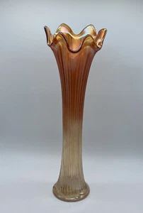 Fenton Fine Ribbed Marigold Carnival Glass Bud Vase 12 1/2” Tall - Picture 1 of 5