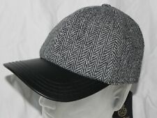 Harrris tweed 100%  wool herringbone NWT fitted baseball cap leather visor, XL