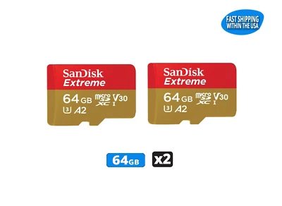 Sandisk Extreme 64GB Micro SD Memory Card GoPro MAX HERO9 HERO8 HERO7 Black (2) - Image 1 of 4