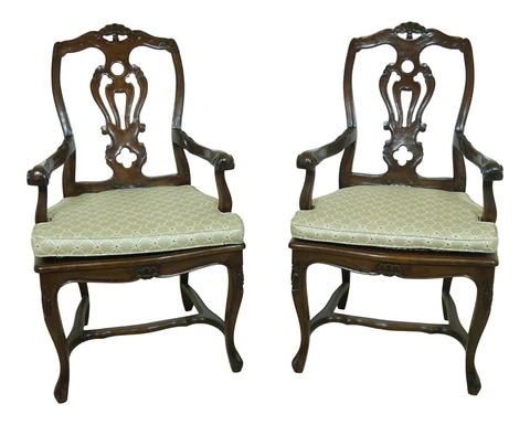 L33270EC: Pair Italian Walnut Cane Seat Armchairs Cover