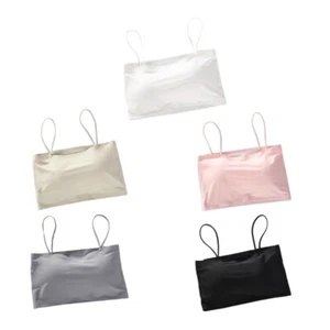 Women Summer Sling Straps Crop Tube Top Bras Seamless Ice Silk Bandeau Underwear - Picture 1 of 13