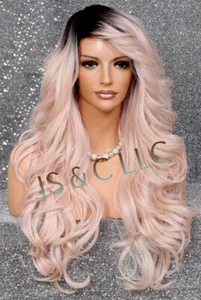 Echthaar Mischung üppige Perücke lockig lang geschichtet Hitze OK Rosegold Rosa WVE - Bild 1 von 6