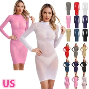 Sexy Mini Vestido Para Mujer Transparente ceñido al cuerpo Manga Larga Vestido Club Ropa de dormir - Imagen 1 de 80