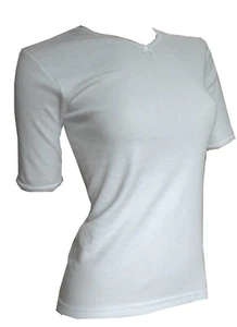 Damen Thermo Unterhemd halbarm mit Spitze - Reine Baumwolle - Kuschelig warm - Bild 1 von 2