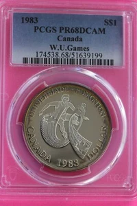 Toned 1983 PR 68 Canada Silver Dollar W.U. Games PCGS Authentic Graded Slab 120 - Picture 1 of 3