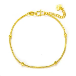 Yellow Gold Color Bracelet Single Layer Link Chain Vintage Bangle Women Bangles - Picture 1 of 19