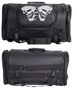 Motorcycle Black Sissy Bar Bag Reflective Skull Rain Cover 17" x 12" x 10.5" - Picture 1 of 4