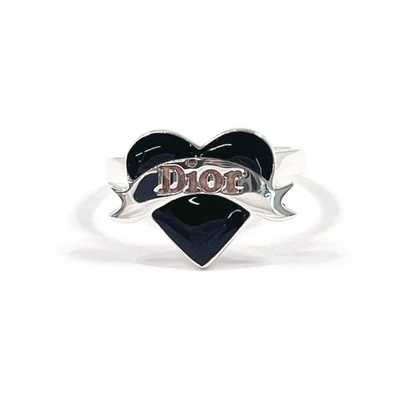 Anillo Dior Corazón Cinta Plata 925 Negro EE. UU. 5.25 (Talla EE. UU.) Mujer Accesorio De Colección Foto 1 de 4