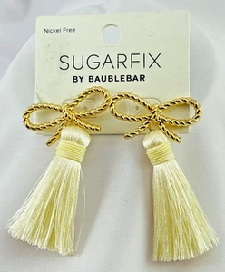 Sugarfix By Baublebar Gold Tone Bow Cream Tassel Earrings NEW - Picture 1 of 3