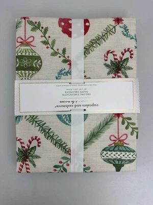 Cupcakes & Cashmere Oblong Tablecloth Vintage Christmas Ornaments 60x84" Gold - Image 1 of 4