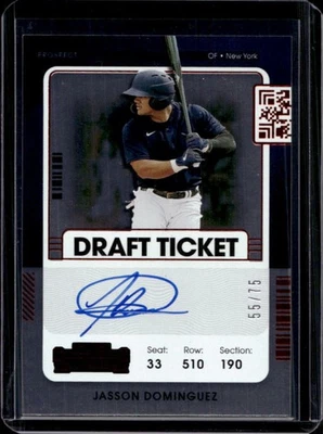 2021 Contenders Jasson Dominguez Prospect Ticket Draft Red RC Auto #55/75 Sox - Image 1 of 2