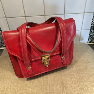 VINTAGE RED LEATHER GRAB BAG MADE IN ITALY TRUE VINTAGE 1950’s/60’s final price - Picture 1 of 24