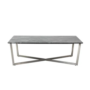 47" Black and Silver Wood And Metal Cross Legs Coffee Table - Picture 1 of 9