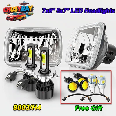 For GMC Safari C6500 C7500 Topkick Pair 7x6" LED Headlights Hi/Lo Beam H4 DOT - Image 1 of 4
