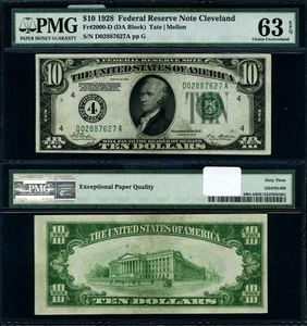 FR. 2000 D $10 1928 Federal Reserve Note Cleveland D-A Block Choice PMG CU63 EPQ - Picture 1 of 3