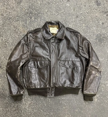 Vintage Schott NYC I-S-674-M-S Leather Flight Bomber Jacket A2 Size 44 Brown - Image 1 of 4