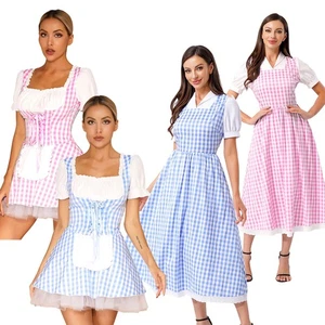 Womens Gingham Dress Miss Muffet Cosplay Fancy Dress Ruffle Plaid Maid AU - Picture 1 of 54