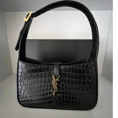 YSL Yves Saint Laurent Crocodile Le 5 A 7 Shiny Leather Hobo Shoulder Bag Purse - Image 1 of 4