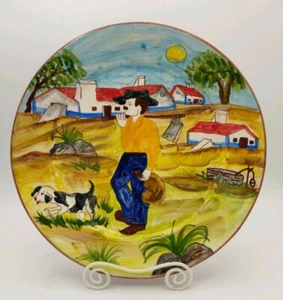 Portuguese Redware Pottery Hand Painted 10" Plate Olaria Beatriz Cartaxo Signed - Picture 1 of 9