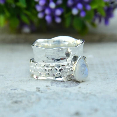 Piedra lunar piedra preciosa 925 plata esterlina anillo giratorio día de San Valentín joyería EM-514 Foto 1 de 4