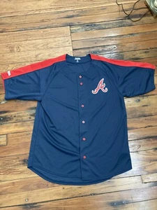 Stitches MLB Atlanta Braves Button Up Baseball Jersey Men Sz Large - Picture 1 of 6