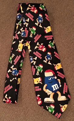 Corbata M&M Para Hombre Novedad Felices Fiestas Chocolate Caramelos Con Sombreros de Papá Noel Foto 1 de 4
