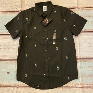 New Disney Pride Collection Rainbow Mickey Mouse Black Button Shirt Small Unisex - Picture 1 of 8
