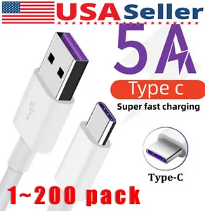 USB Type C Data Cable 5A Fast Charging USB-A to USB-C Charger lot Cord For Phone - Picture 1 of 13