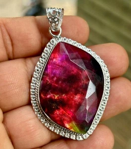 Natural 98 Ct Ammolite Silver Pendant Certified Doublet Organic Gemstone - Picture 1 of 6