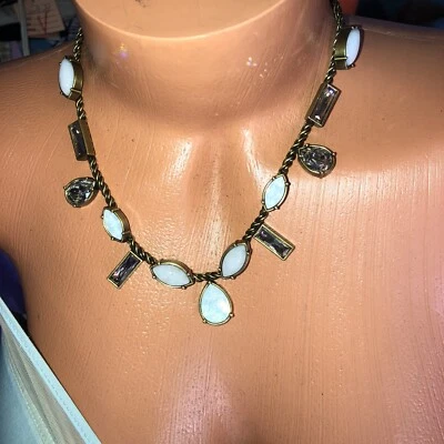 Silpada KR Antique Gold Tone NECKLACE  Opal Moonstone White Clear — 第 1/4 张图片